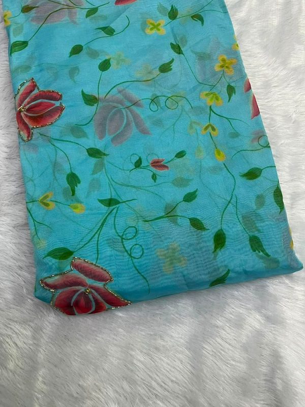Printed soft Organza Pipe Bead Work (44" width)