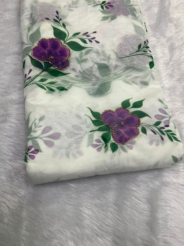 Printed soft Organza Pipe Bead Work (44" width)