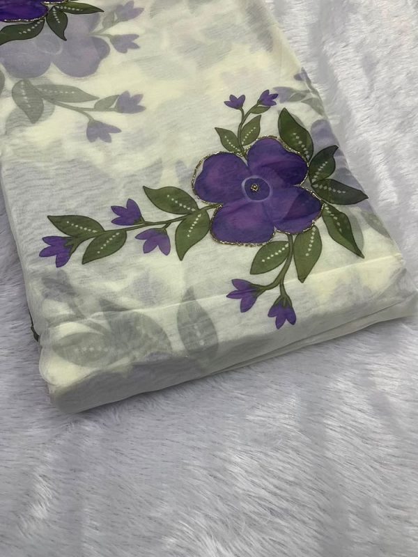 Printed soft Organza Pipe Bead Work (44" width)