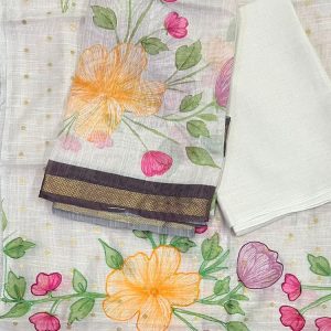 Linen 3 Piece Set Hand Work ( top 2.5mtr, bottom 2mtr, duppatta 2.3mtr )