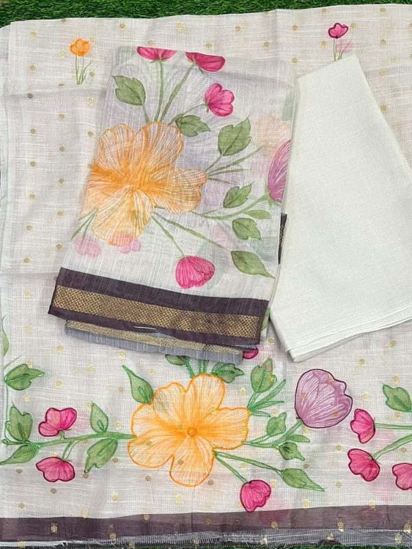 Linen 3 Piece Set Hand Work ( top 2.5mtr, bottom 2mtr, duppatta 2.3mtr )