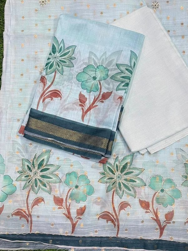 Linen 3 Piece Set Hand Work ( top 2.5mtr, bottom 2mtr, duppatta 2.3mtr )