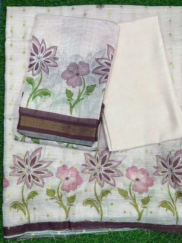 Linen 3 Piece Set Hand Work ( top 2.5mtr, bottom 2mtr, duppatta 2.3mtr )