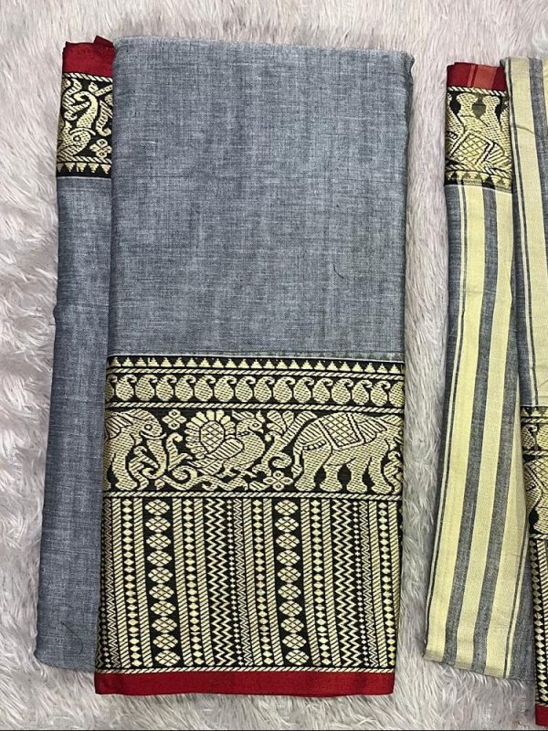 Narayanpet Elephant Border Set ( top 4.5 mtr, duppatta 2.5 mtr)