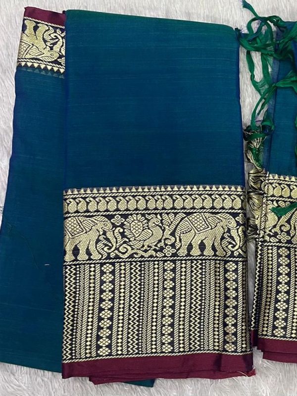Narayanpet Elephant Border Set ( top 4.5 mtr, duppatta 2.5 mtr)