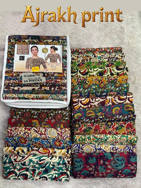 poly cotton ajrakh print blouse bit ( 1mtr pack of 20 pcs ,20 different prints )