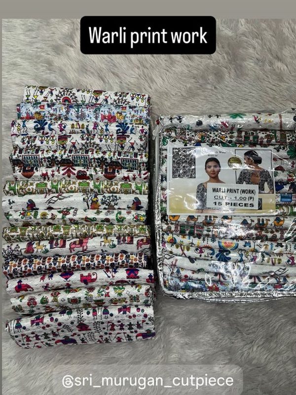 warli print synthetic blouse (1 mtr pack of 15 pcs ,15 different designs )
