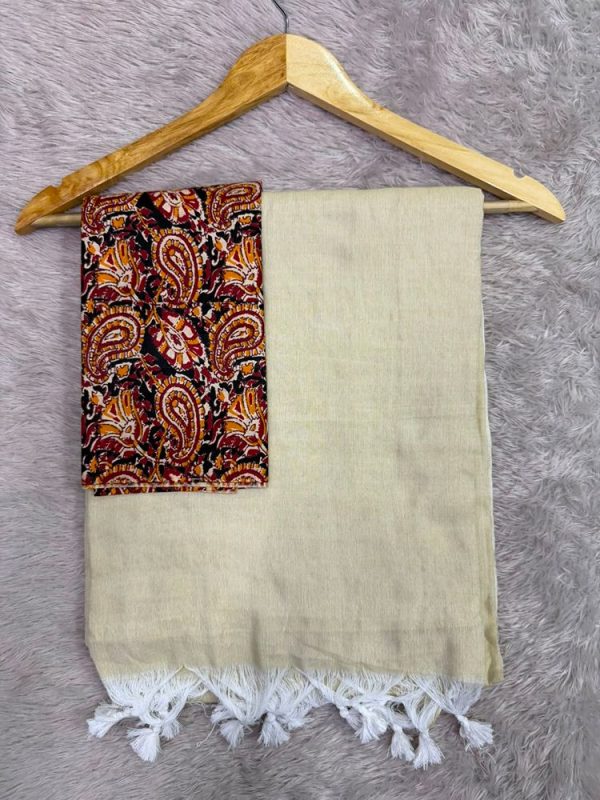 KHADI COTTON SAREE KALAMKARI BLOUSE
