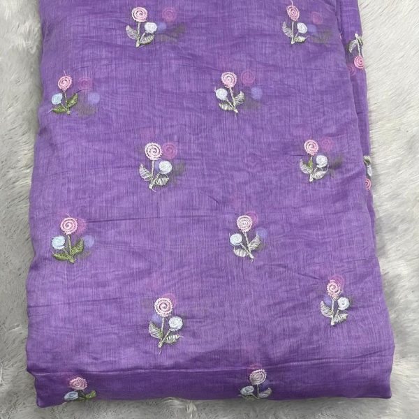 mul chanderi flower embroidery 44 width