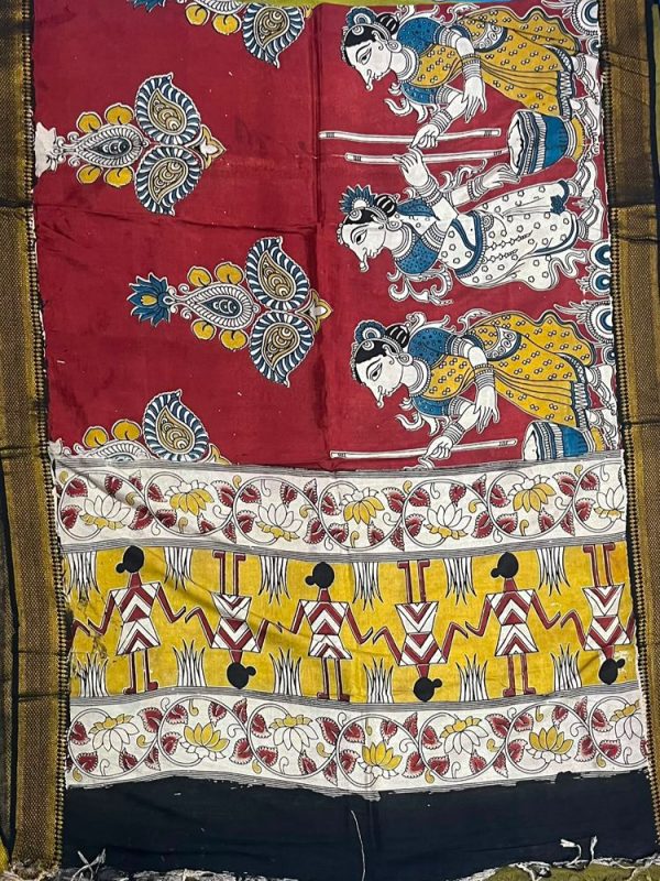 KALAMKARI CHENNUR SILK NIZAM BORDER DUPPATA(DESIGN2)