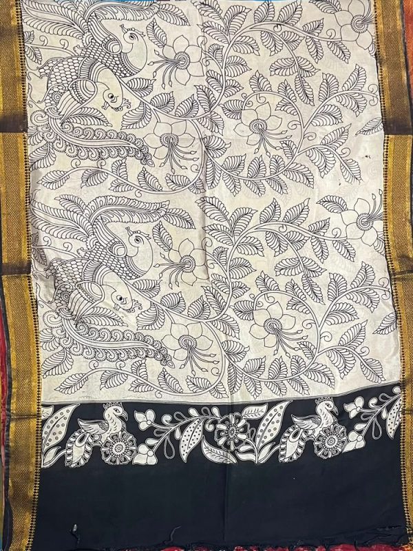 KALAMKARI CHENNUR SILK NIZAM BORDER DUPPATA(DESIGN2)