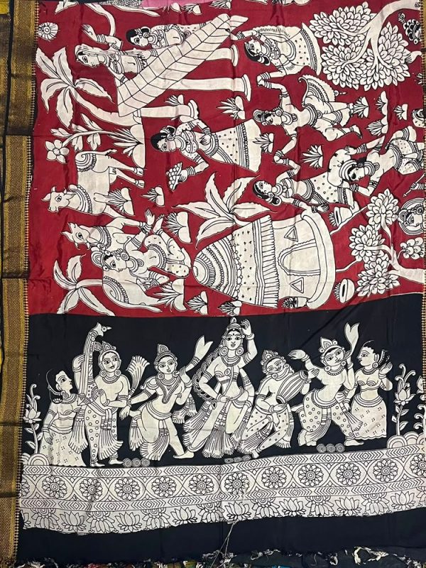 KALAMKARI CHENNUR SILK NIZAM BORDER DUPPATA(DESIGN2)