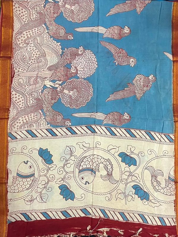 KALAMKARI CHENNUR SILK NIZAM BORDER DUPPATA(DESIGN2)