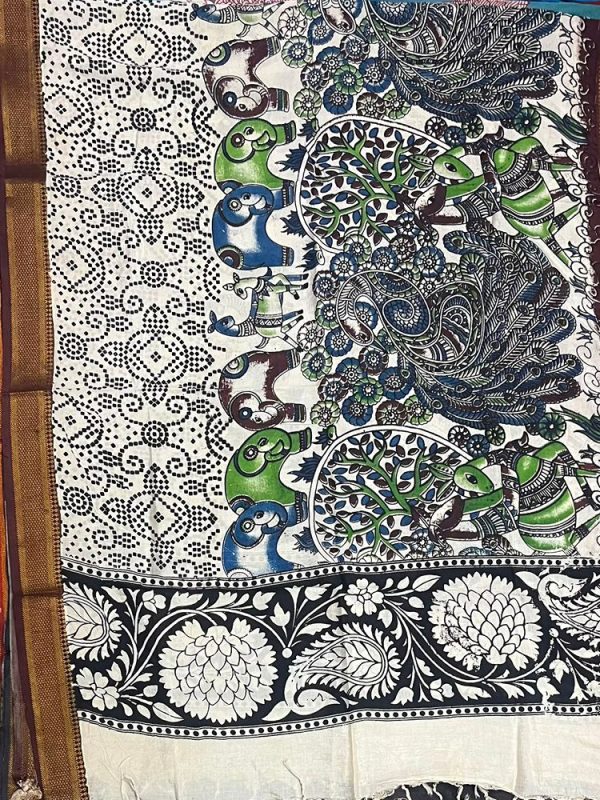 KALAMKARI CHENNUR SILK NIZAM BORDER DUPPATA(DESIGN2)