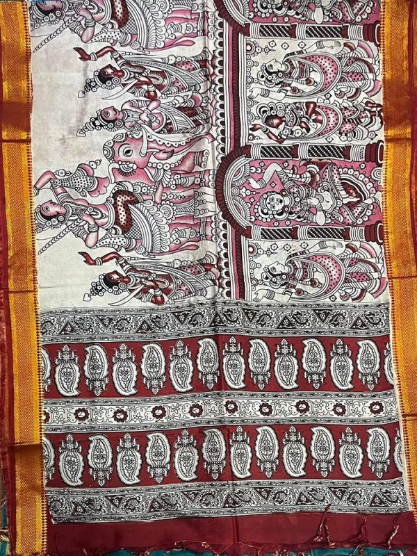 KALAMKARI CHENNUR SILK NIZAM BORDER DUPPATA (DESIGN1)