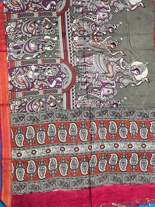 KALAMKARI CHENNUR SILK NIZAM BORDER DUPPATA (DESIGN1)