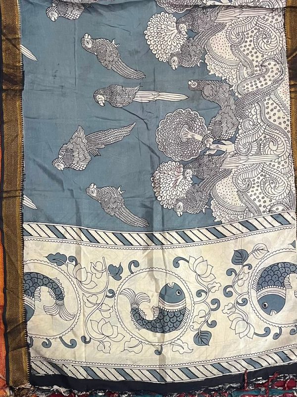 KALAMKARI CHENNUR SILK NIZAM BORDER DUPPATA (DESIGN1)