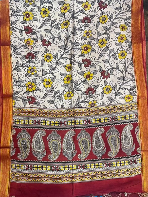 KALAMKARI CHENNUR SILK NIZAM BORDER DUPPATA (DESIGN1)