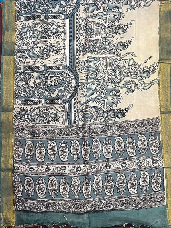 KALAMKARI CHENNUR SILK NIZAM BORDER DUPPATA (DESIGN1)